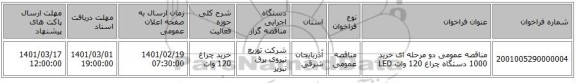 مناقصه، مناقصه عمومی دو مرحله ای خرید 1000 دستگاه چراغ 120 وات LED