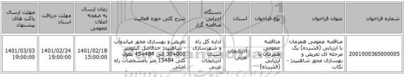مناقصه، مناقصه عمومی همزمان با ارزیابی (فشرده) یک مرحله ای تعریض و بهسازی محور  شاهنیدژ - تکاب