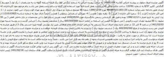 آگهی مزایده یک لول ( متوسط ) گلنگدلی کالیبر