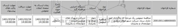 مناقصه، مناقصه عمومی یک مرحله ای واگذاری امور جاری ستاد شرکت شهرکهای صنعتی چهارمحال و بختیاری