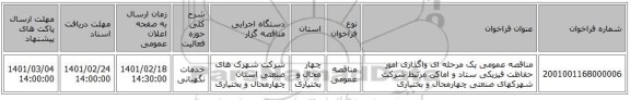 مناقصه، مناقصه عمومی یک مرحله ای واگذاری امور حفاظت فیزیکی ستاد و اماکن مرتبط شرکت شهرکهای صنعتی چهارمحال و بختیاری