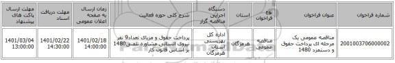 مناقصه، مناقصه عمومی یک مرحله ای پرداخت حقوق و دستمزد 1480