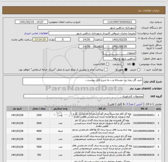 استعلام خرید گل رعنا زیبا دوساله و... به شرح فایل پیوست .