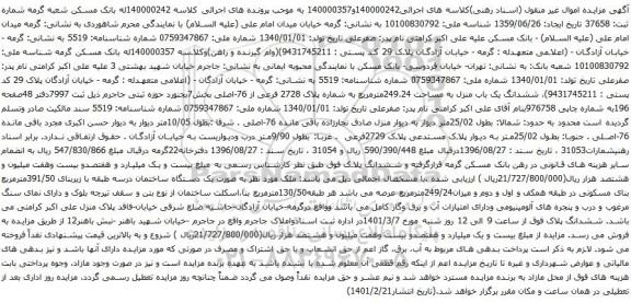 آگهی مزایده ششدانگ یک باب منزل به مساحت 249.24مترمربع به شماره پلاک 2728 فرعی
