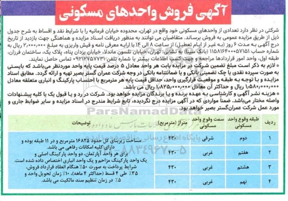 مزایده فروش واحدهای مسکونی