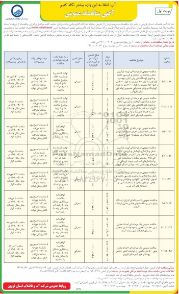 مناقصه تهیه،بارگیری و حمل و باراندازی ،آزمایش و بازرسی،تخلیه و تحویل لوله فاضلابی ....