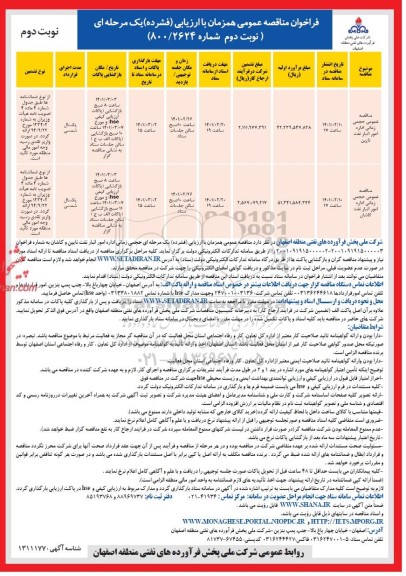 مناقصه حجمی زمانی اداره امور انبار ...- نوبت دوم 