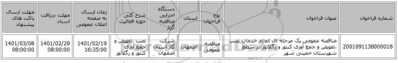 مناقصه، مناقصه عمومی یک مرحله ای انجام خدمات نصب ،تعویض و جمع آوری کنتور و رگلاتور در سطح شهرستان خمینی شهر