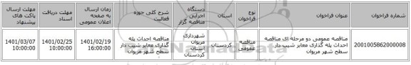 مناقصه، مناقصه عمومی دو مرحله ای مناقصه احداث پله گذاری معابر شیب دار سطح شهر مریوان