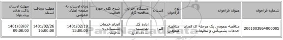 مناقصه، مناقصه عمومی یک مرحله ای انجام خدمات پشتیبانی و تنظیفات