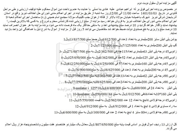مزایده فروش پوشن پلی اتیلن سایز 200میلیمتری به تعداد 3عدد و...