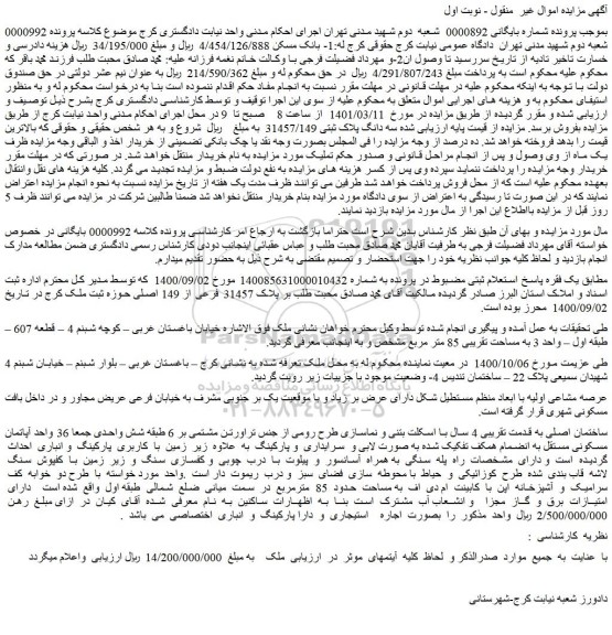مزایده فروش ملک 