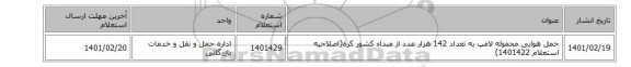 حمل هوایی محموله لامپ به تعداد 142 هزار عدد از مبداء کشور کره(اصلاحیه استعلام 1401422)