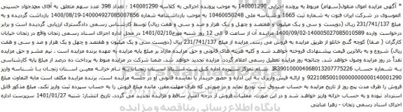 آگهی مزایده سهام 