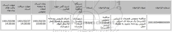 مناقصه، مناقصه عمومی همزمان با ارزیابی (فشرده) یک مرحله ای اجرای لایروبی رودخانه بابلرود به همراه حمل 