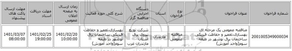 مناقصه، مناقصه عمومی یک مرحله ای بهسازی،تعمیر و حفاظت فیزیکی ساختمان برق نوشهر در طبقه سوم(واحد آموزش) 