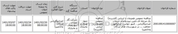 مناقصه، مناقصه عمومی همزمان با ارزیابی (فشرده) یک مرحله ای تامین نیرو وانجام خدمات امدادوگازبانی ، کنتور خوانی ، ابزاردقیق ، حفاظت ... در شهرستان های لردگان وخانمیرزا