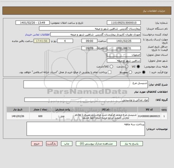 استعلام شنیسل مرغ