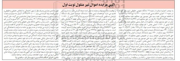 مزایده فروش ششدانگ عرصه و اعیان یک دستگاه آپارتمان مسکونی 