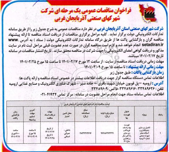 فراخوان مناقصه تکمیل زیرسازی، جدولگذاری و آسفالت معابر 