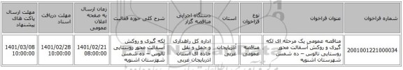 مناقصه، مناقصه عمومی یک مرحله ای لکه گیری و روکش آسفالت محور روستایی نالوس – ده شمس شهرستان اشنویه
