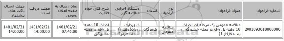 مناقصه، مناقصه عمومی یک مرحله ای احداث 10 دهنه پل واقع در محله خشورگی و بند ملا(فاز 1)