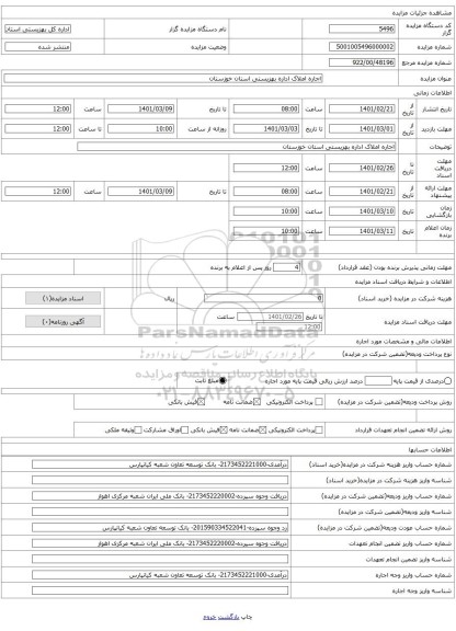 اجاره املاک اداره بهزیستی استان خوزستان
