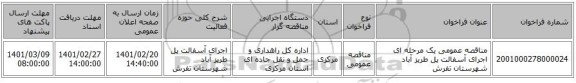 مناقصه، مناقصه عمومی یک مرحله ای اجرای آسفالت پل طریز آباد شهرستان تفرش