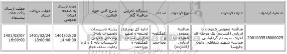 مناقصه، مناقصه عمومی همزمان با ارزیابی (فشرده) یک مرحله ای اجرای سیستم گرمایشی  مدرسه شهید شفاهی دالون چاروسا