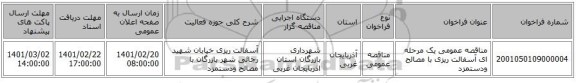مناقصه، مناقصه عمومی یک مرحله ای آسفالت ریزی با مصالح ودستمزد
