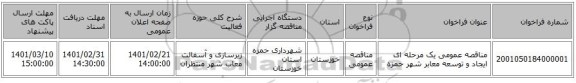 مناقصه، مناقصه عمومی یک مرحله ای ایجاد و توسعه معابر شهر حمزه