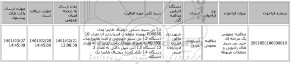 مناقصه، مناقصه عمومی یک مرحله ای خرید بی سیم های رادیویی و متعلقات مربوطه