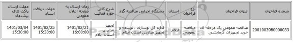 مناقصه، مناقصه عمومی یک مرحله ای خرید تجهیزات گرمایشی