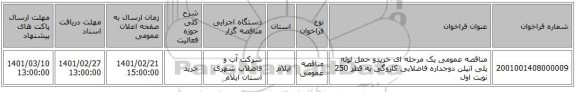 مناقصه، مناقصه عمومی یک مرحله ای خریدو حمل لوله پلی اتیلن دوجداره فاضلابی کاروگی به قطر 250 نوبت اول 
