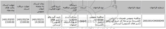 مناقصه، مناقصه عمومی همزمان با ارزیابی (فشرده) دو مرحله ای خرید گیت والو (شیر های کشویی) آبرسانی