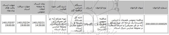 مناقصه، مناقصه عمومی همزمان با ارزیابی (فشرده) یک مرحله ای تهیه مصالح (به جز قیر مصرفی) و اجرای آسفالت در محوطه مدارس شرق استان 