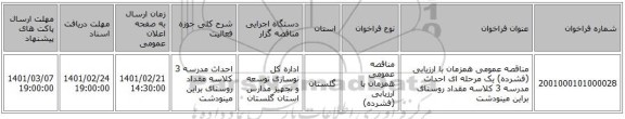 مناقصه، مناقصه عمومی همزمان با ارزیابی (فشرده) یک مرحله ای احداث مدرسه 3 کلاسه مقداد روستای  براین مینودشت 