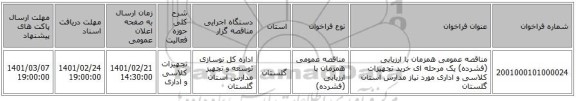 مناقصه، مناقصه عمومی همزمان با ارزیابی (فشرده) یک مرحله ای خرید تجهیزات کلاسی و اداری مورد نیاز مدارس استان گلستان 