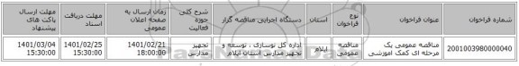 مناقصه، مناقصه عمومی یک مرحله ای کمک اموزشی