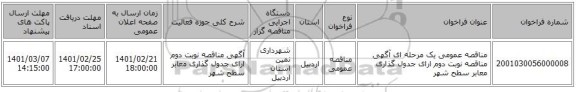 مناقصه، مناقصه عمومی یک مرحله ای آگهی مناقصه نوبت دوم ارای جدول گذاری معابر سطح شهر 