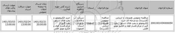 مناقصه، مناقصه عمومی همزمان با ارزیابی (فشرده) دو مرحله ای خرید الکتروموتور و پمپ های شناور ، پمپ گریز از مرکز،فشار قوی و الکترو موتور افقی