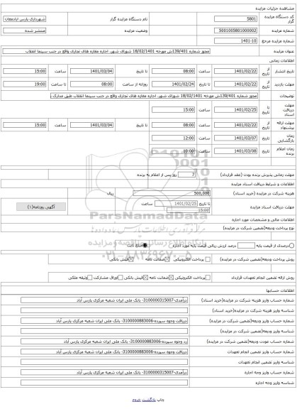 مجوز شماره 139/401ش مورخه 18/02/1401 شورای شهر، اجاره مغازه های تجاری واقع در جنب سینما انقلاب