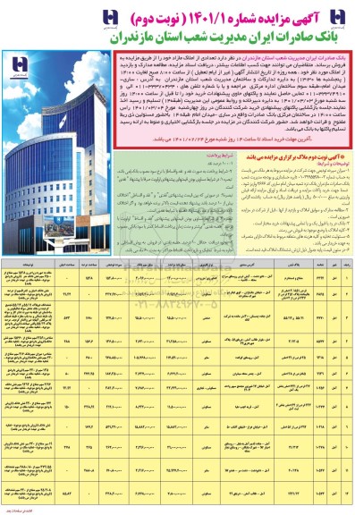 مزایده،مزایده فروش تعدادی از املاک مازاد - نوبت دوم