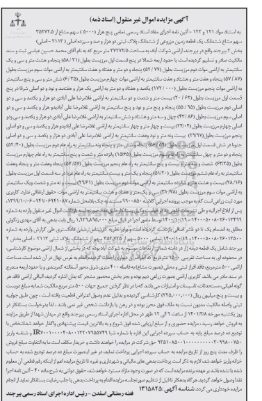 مزایده 5000 سهم مشاع از 352725 سهم مشاع ششدانگ یک قطعه زمین