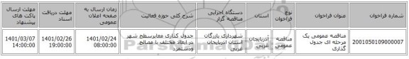 مناقصه عمومی یک مرحله ای جدول گذاری 
