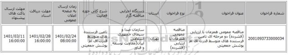 مناقصه عمومی همزمان با ارزیابی (فشرده) دو مرحله ای تامین فرستنده های متوسط قدرت اف ام پوشش جمعیتی