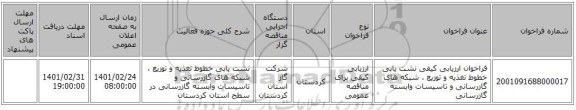 فراخوان ارزیابی کیفی نشت یابی خطوط تغذیه و توزیع ، شبکه های گازرسانی و تاسیسات وابسته گازرسانی 