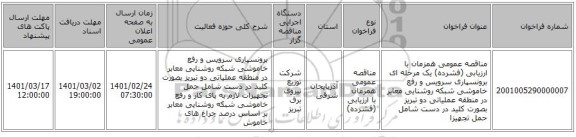 مناقصه عمومی همزمان با ارزیابی (فشرده) یک مرحله ای برونسپاری سرویس و رفع خاموشی شبکه روشنایی معابر در منطقه عملیاتی دو تبریز بصورت کلید در دست شامل حمل تجهیزا
