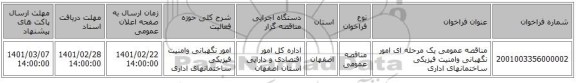 مناقصه عمومی یک مرحله ای امور نگهبانی وامنیت فیزیکی ساختمانهای اداری