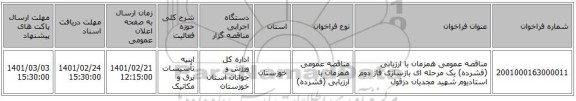 مناقصه عمومی همزمان با ارزیابی (فشرده) یک مرحله ای بازسازی فاز دوم استادیوم شهید مجدیان دزفول